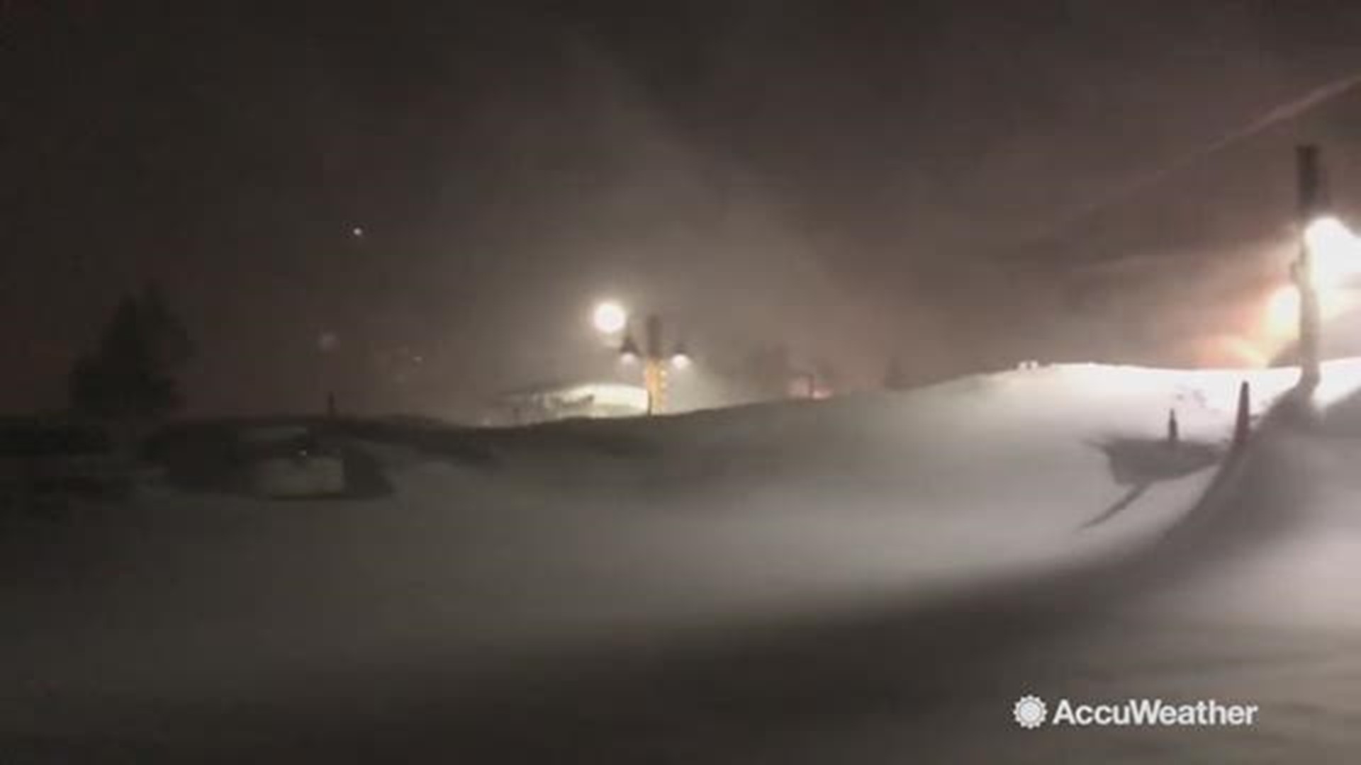 Blizzard conditions pounded Mammoth Lakes, California, on January 17, whipping snow all around.