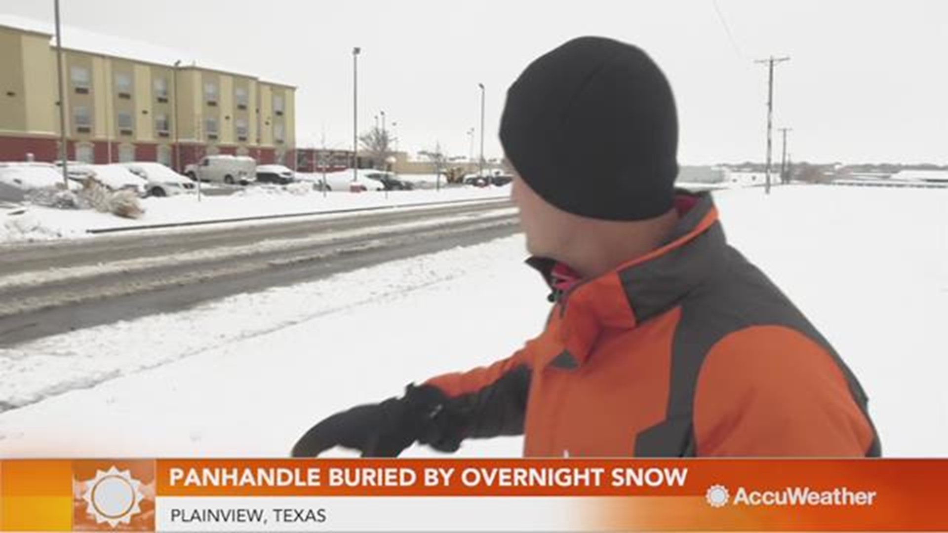 AccuWeather reporter, Jonathan Petramala, was in Plainview, Texas where they were buried in snow from an overnight winter storm.