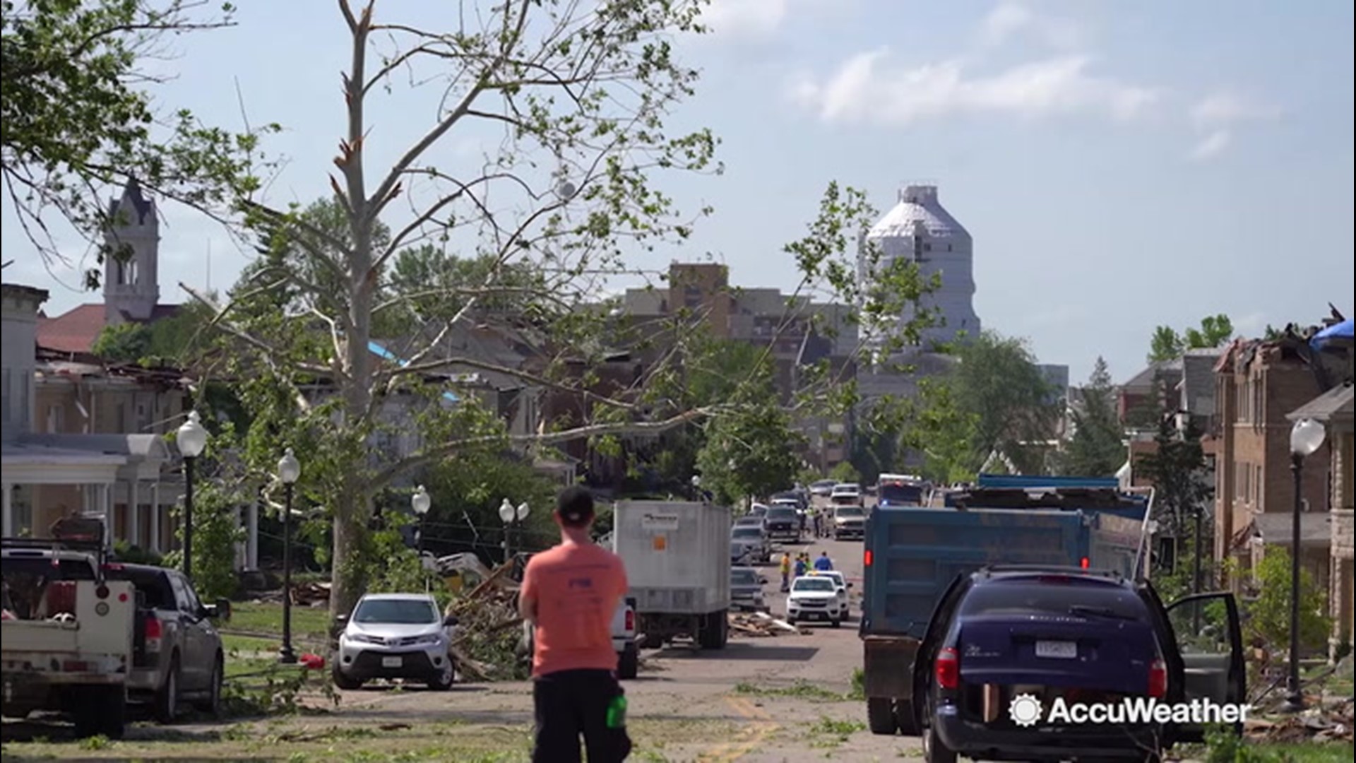 Residents of Jefferson City, Missouri are now cleaning up on May 24 after a tornado devastated the community.  Many streets are damaged and trees are also down in a lot of areas.