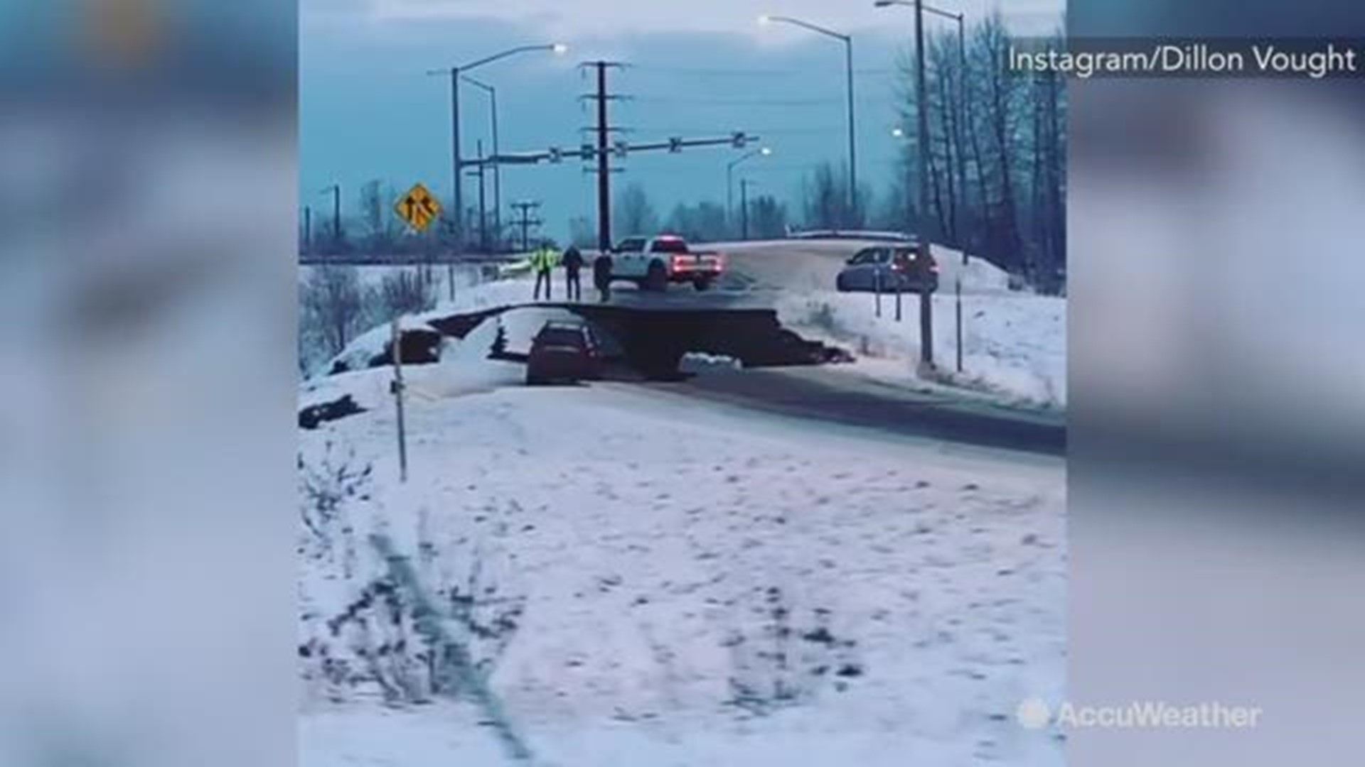A 7.0 magnitude earthquake rocked Anchorage, Alaska on Nov. 30. This scary footage shows how massive it was. It damaged this road, leaving the car stuck.