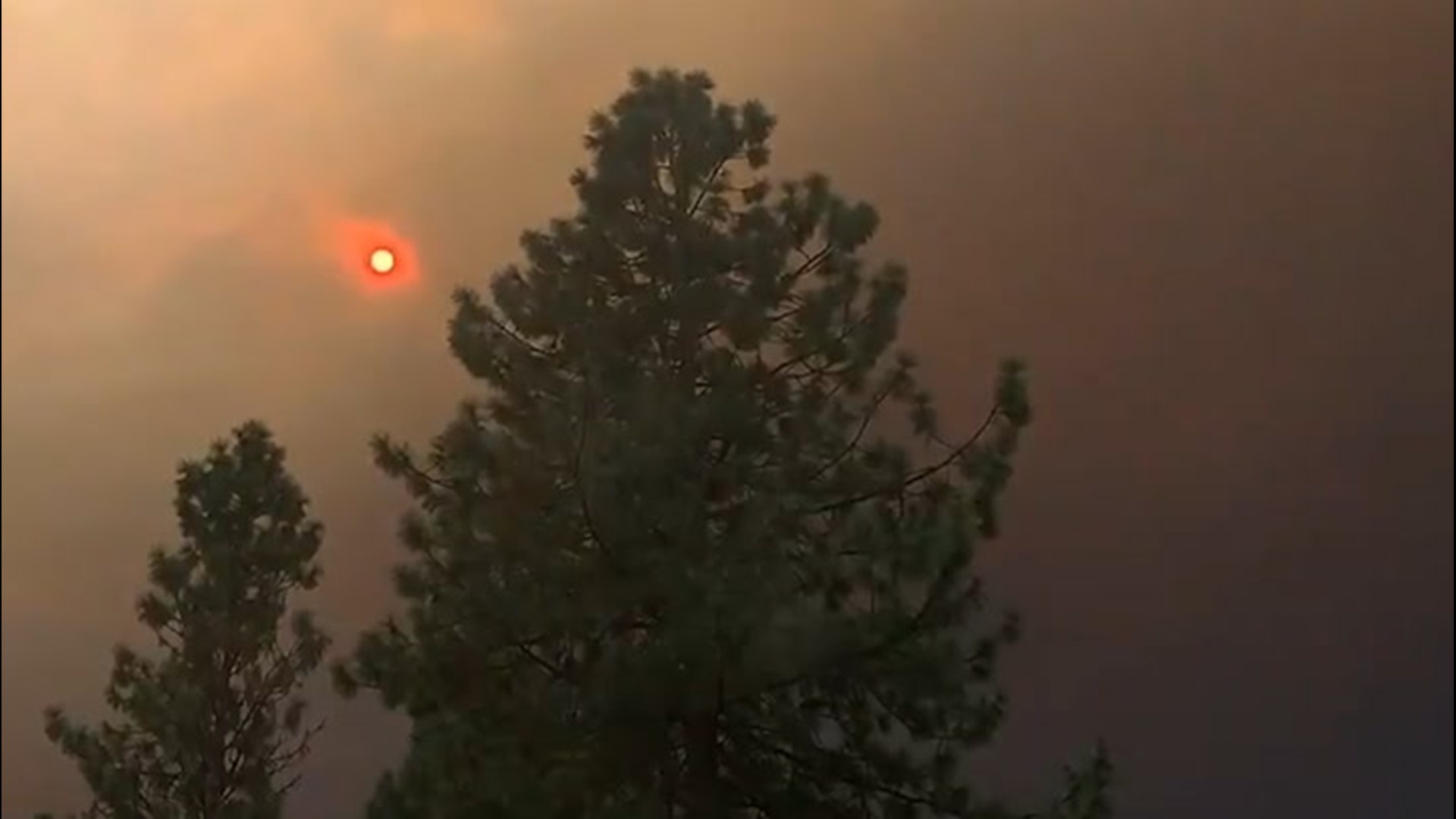 This time-lapse video shows smoke from wildfires blocking the sun in Chicago Park, California, on Sept. 9. The smoke turned the sun red and the sky orange.