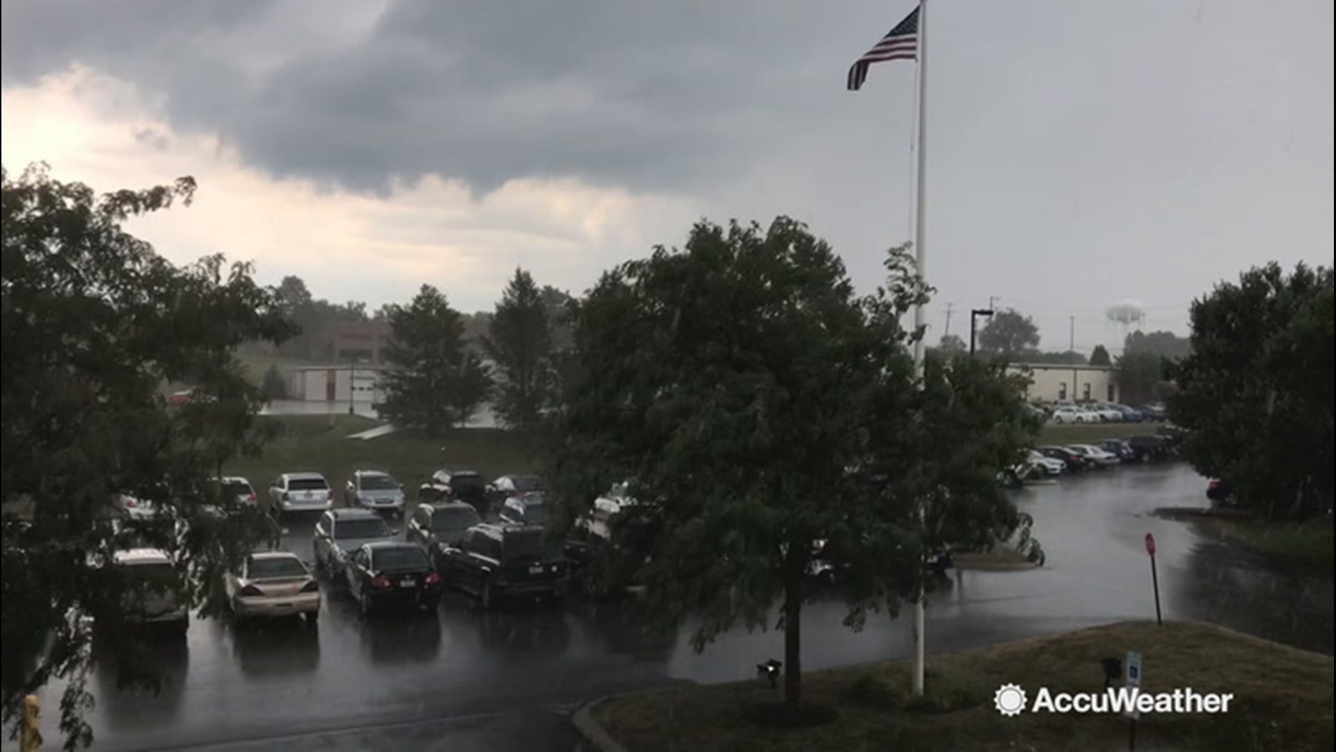 The rain is coming down hard at AccuWeather headquarters in State College, Pennsylvania, on July 30.