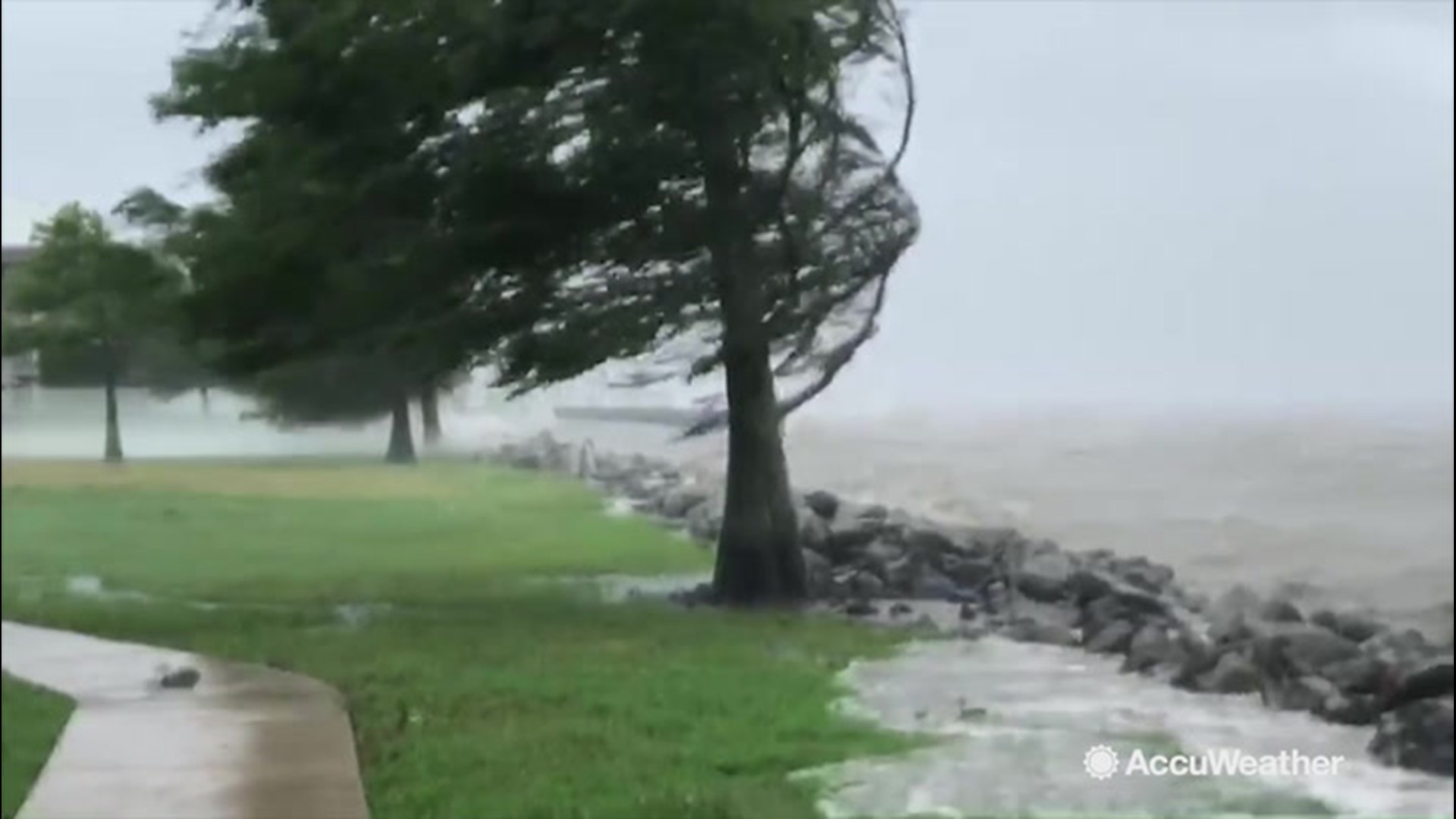 The Atchafalaya River near Morgan City, Louisiana shook as Hurricane Barry made landfall on July 13. The violent wind and rain kicked up waves that left the coastline severely inundated.