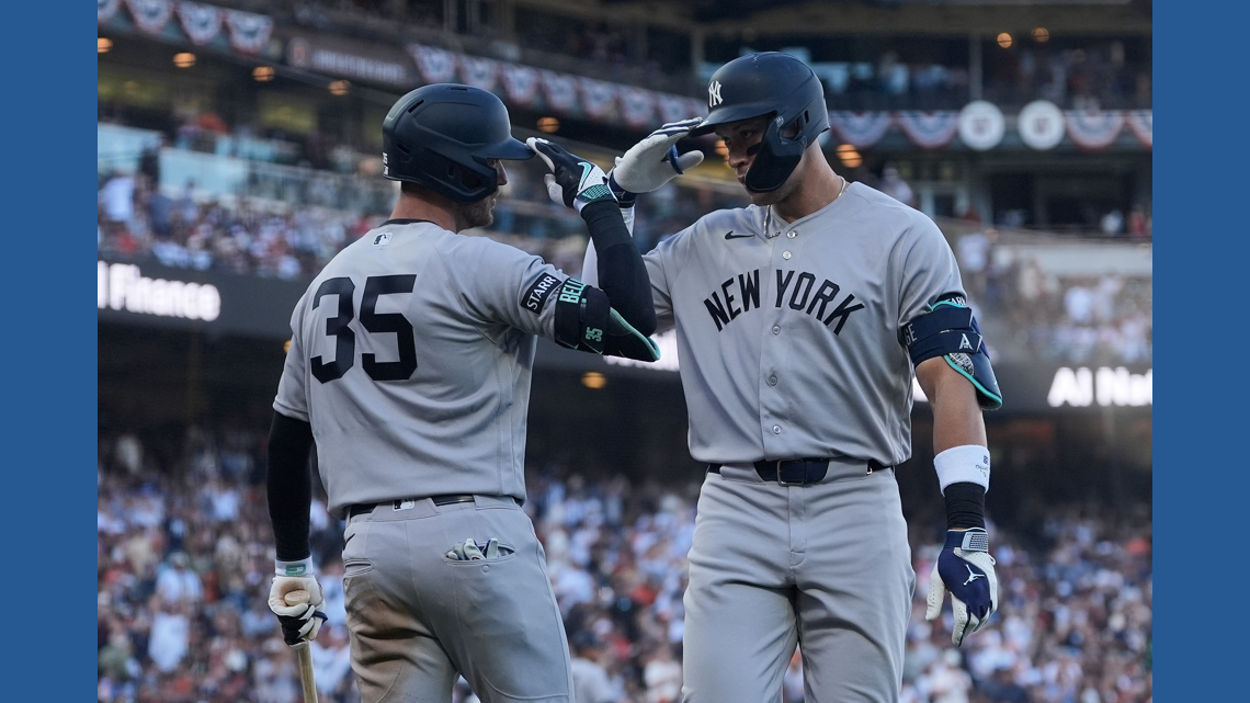 Aaron Judge hits 2nd home run in 2 games as Yankees beat Giants 3-1 to  complete series sweep | king5.com