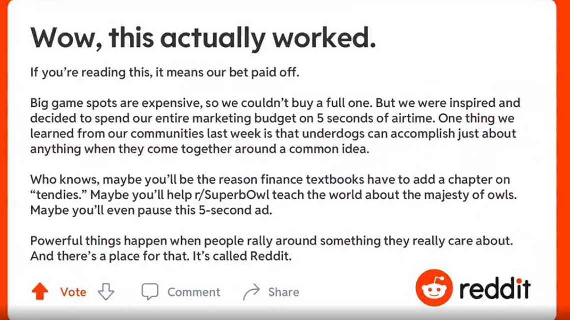 Reddit's 5-second ad was an unlikely Super Bowl winner