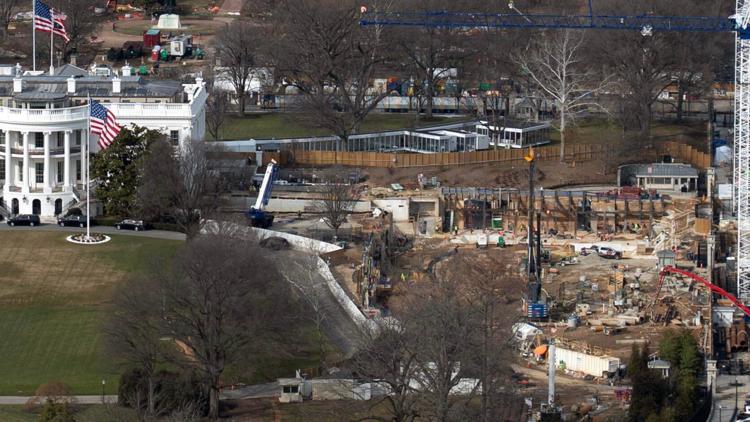 Work continues on the construction of the ballroom at the White House, Tuesday, Feb. 24, 2026, in Washington, where the East Wing once stood.