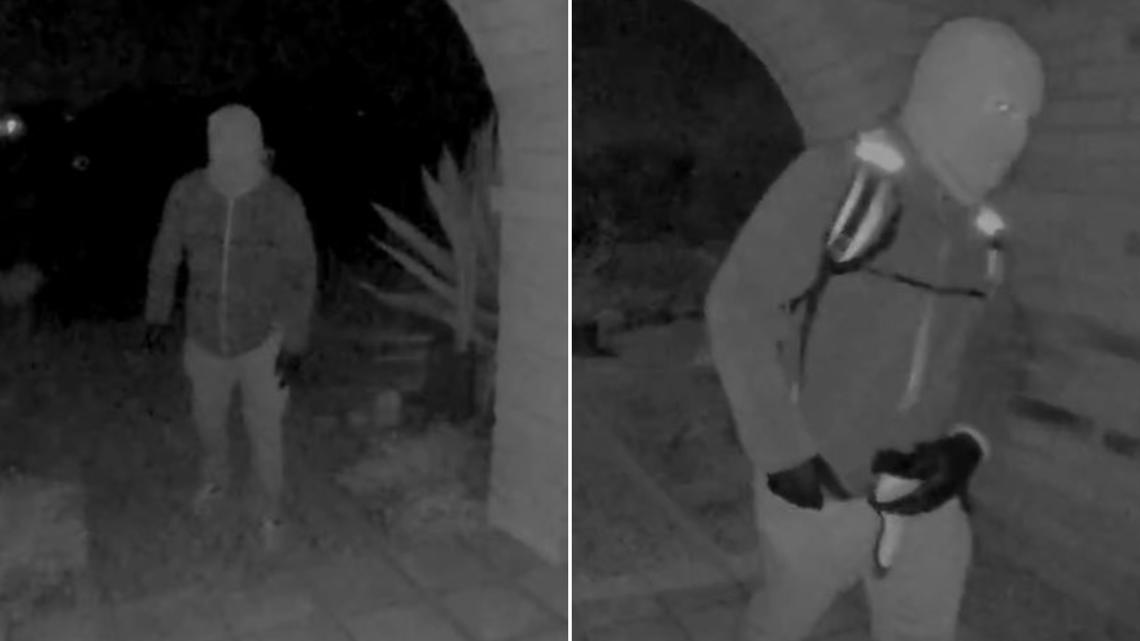 Sources close to the Nancy Guthrie investigation say these two photos of a masked person outside her house were captured on different nights.