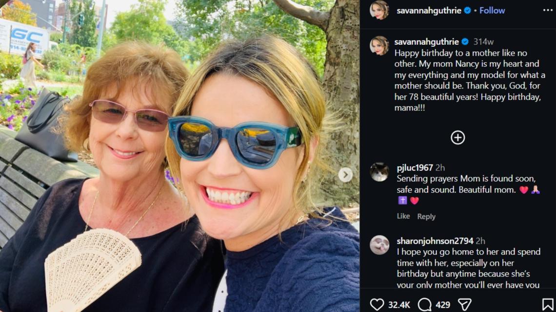 An image from Savannah Guthrie's Instagram shows the "TODAY" host with her mother, Nancy Guthrie.