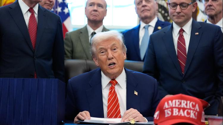 President Trump speaks in the Oval Office, Tuesday, Feb. 3, 2026, in Washington, before signing a spending bill that will end a partial shutdown.