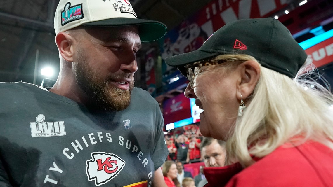 Travis and Jason Kelce Share Hug on the Super Bowl Field