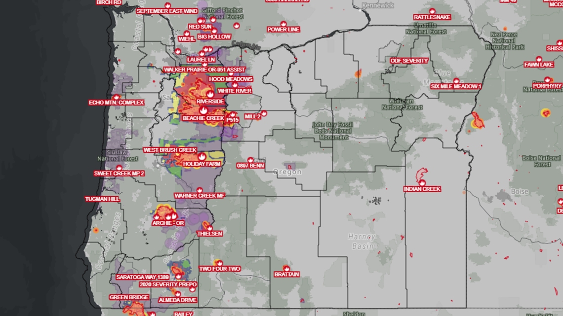 Where are wildfires burning in Oregon?