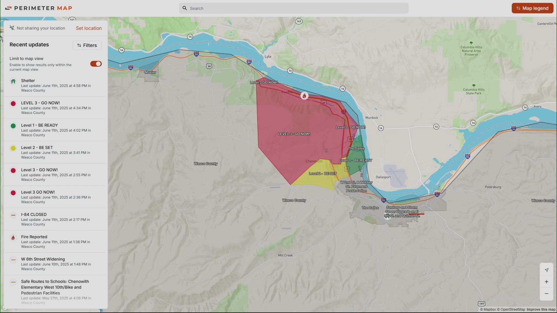 The largest fire is burning in the Rowena area west of The Dalles, along with two smaller fires near Carson. Nearby stretches of I-84 and SR-14 are both closed.