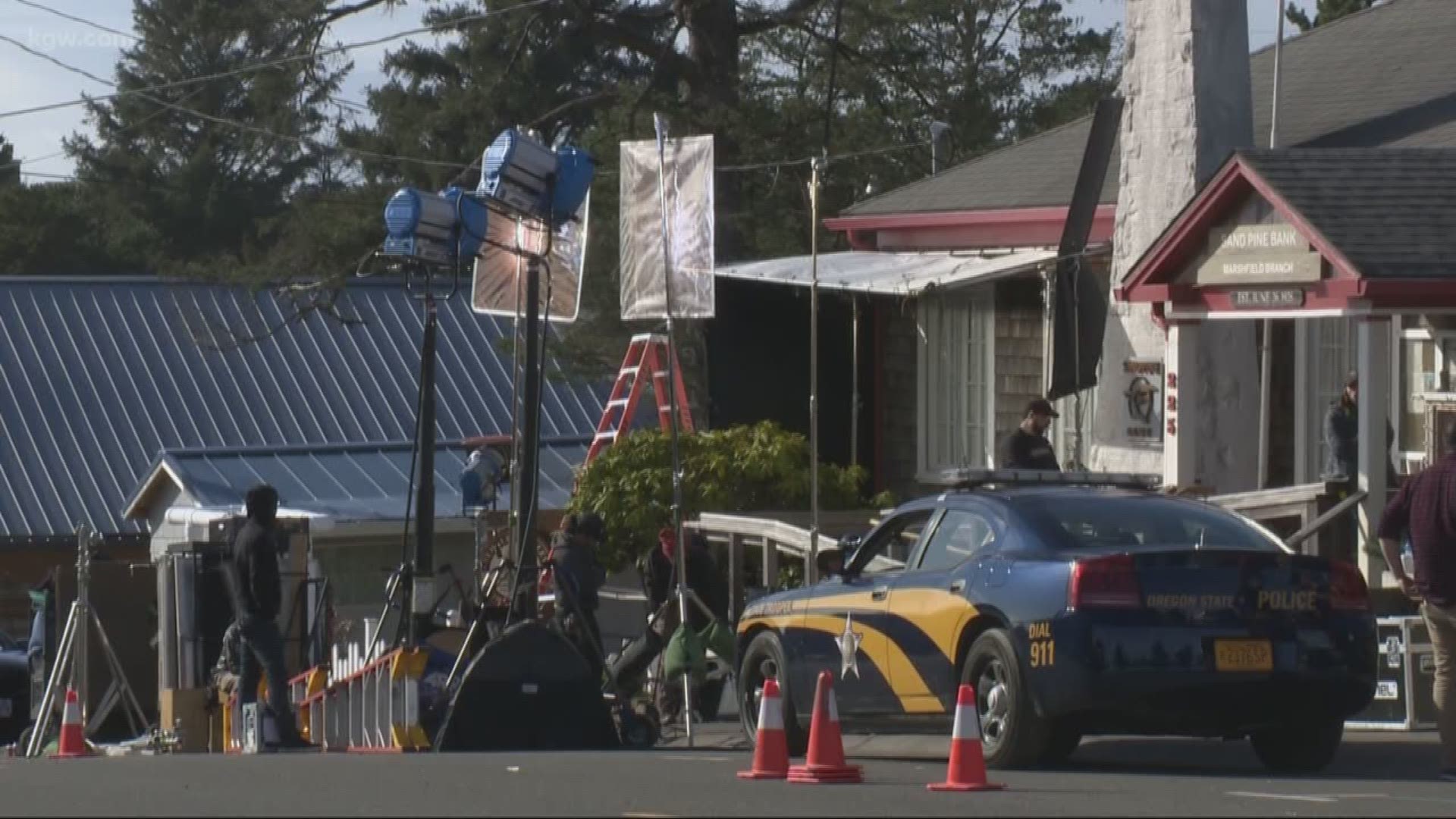 A TV show is being filmed on the Oregon Coast.