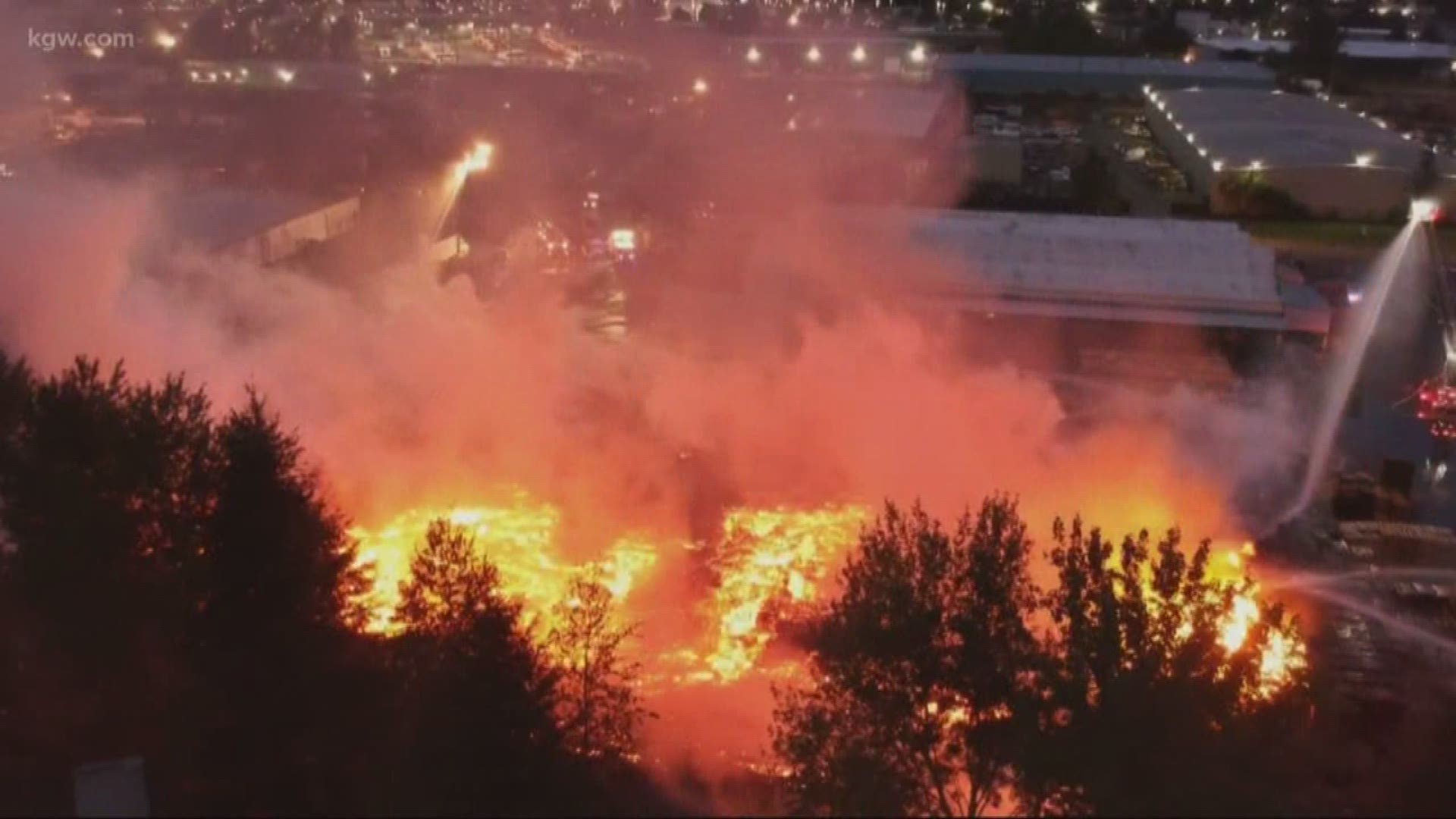 A huge fire in Salem Monday morning showed up on a NOAA satellite image. The fire at Oregon Pallet did not injure anyone. Only the pallets, some truck and wood wasted caught fire. Buildings were saved by fire crews.