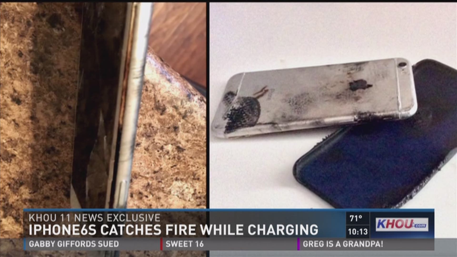 A Houston man says his phone caught fire while charging his iPhone that was going through a software update.