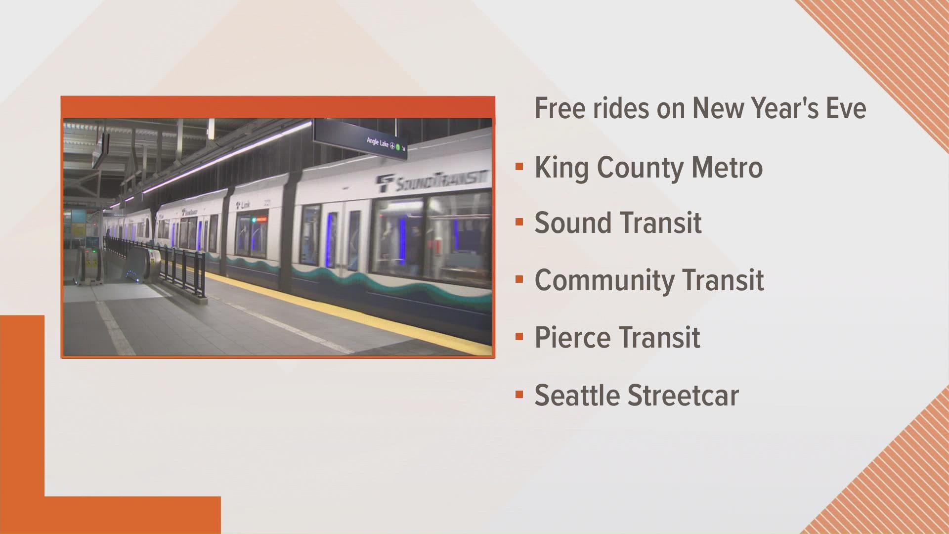 Celebrating 2022 away from home? Be safe with free transit on New Year's Eve around the Puget Sound region.
