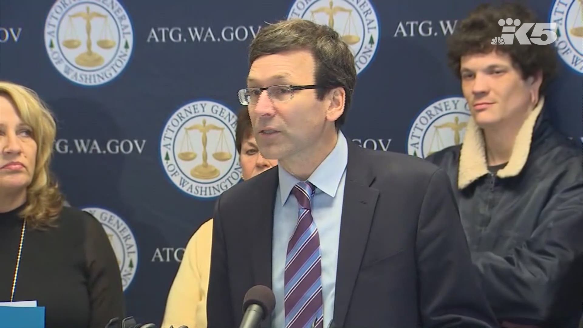 Washington State Attorney General Bob Ferguson says the distributors were "driven by greed" allowing far too many opioid painkillers to flow into the state.