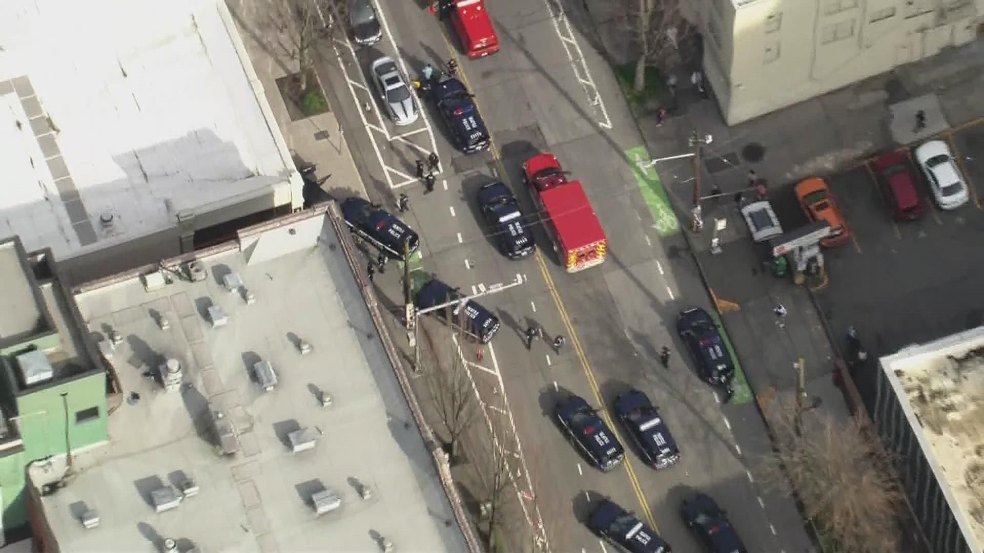One person is in custody after a stabbing in downtown Seattle.