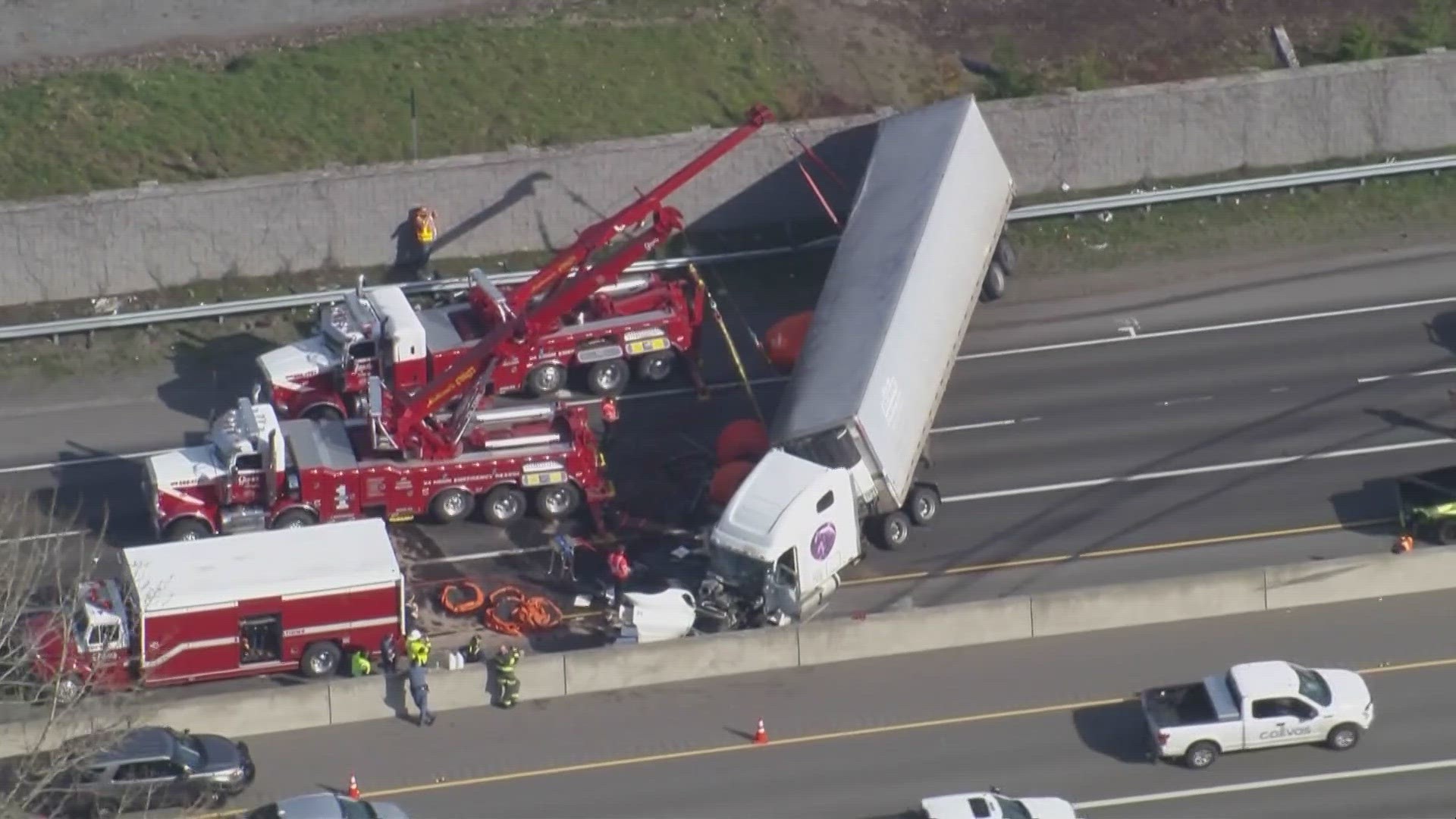 All northbound lanes were blocked for hours on Friday as crews cleared the scene.