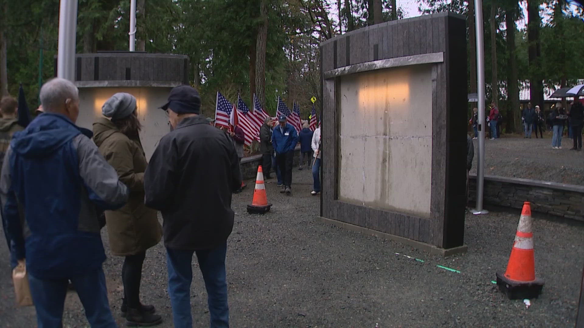 The memorial features five walls, each one representing a branch of the U.S. Armed Services.