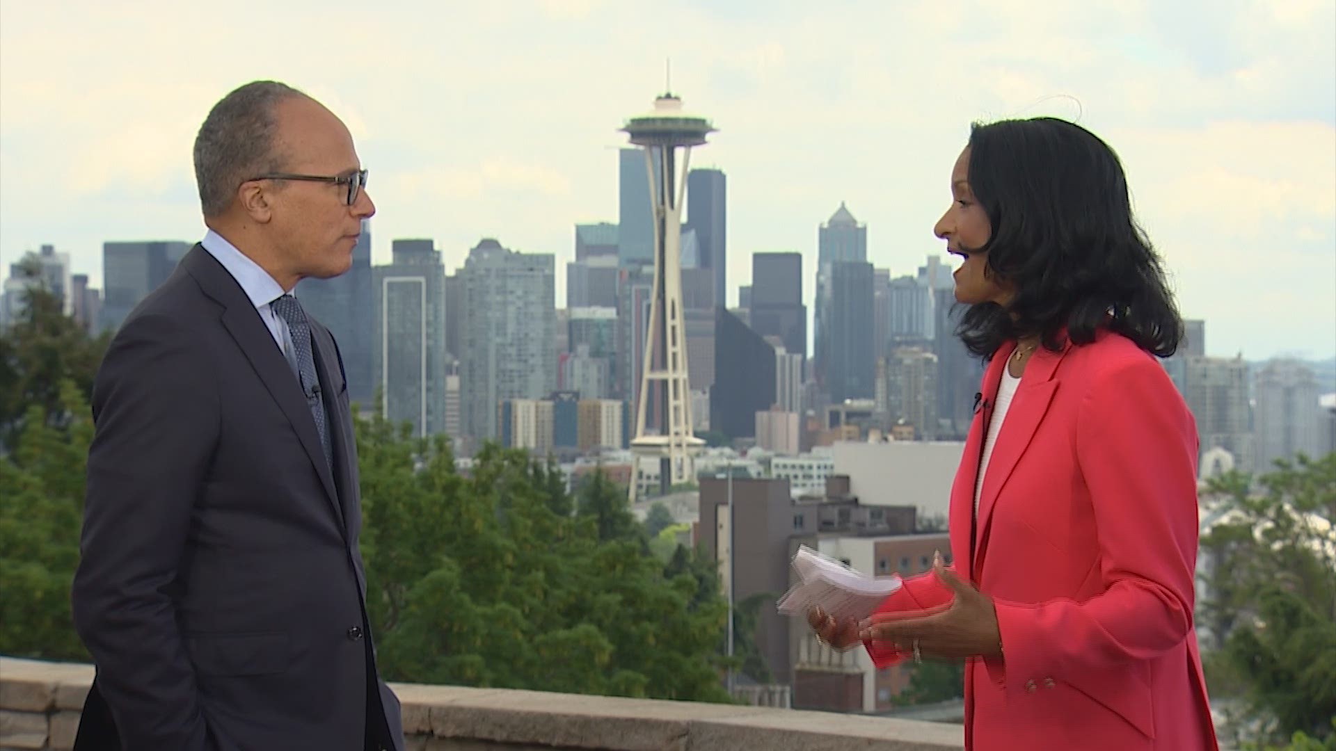 NBC Nightly News Anchor Lester Holt talks with KING 5's Joyce Taylor during his visit to Seattle to discuss covering the pandemic and racial justice in America.