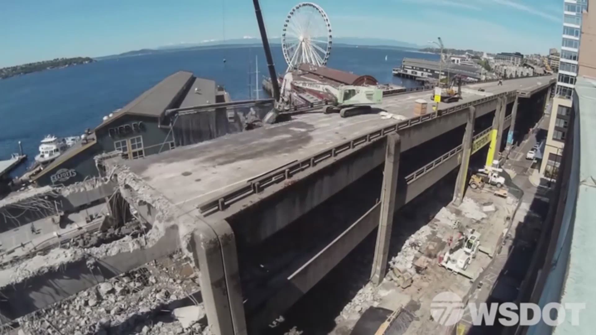 Timelapse video from WSDOT shows crews demolishing two spans of Seattle’s Alaskan Way Viaduct over several days in May 2019.