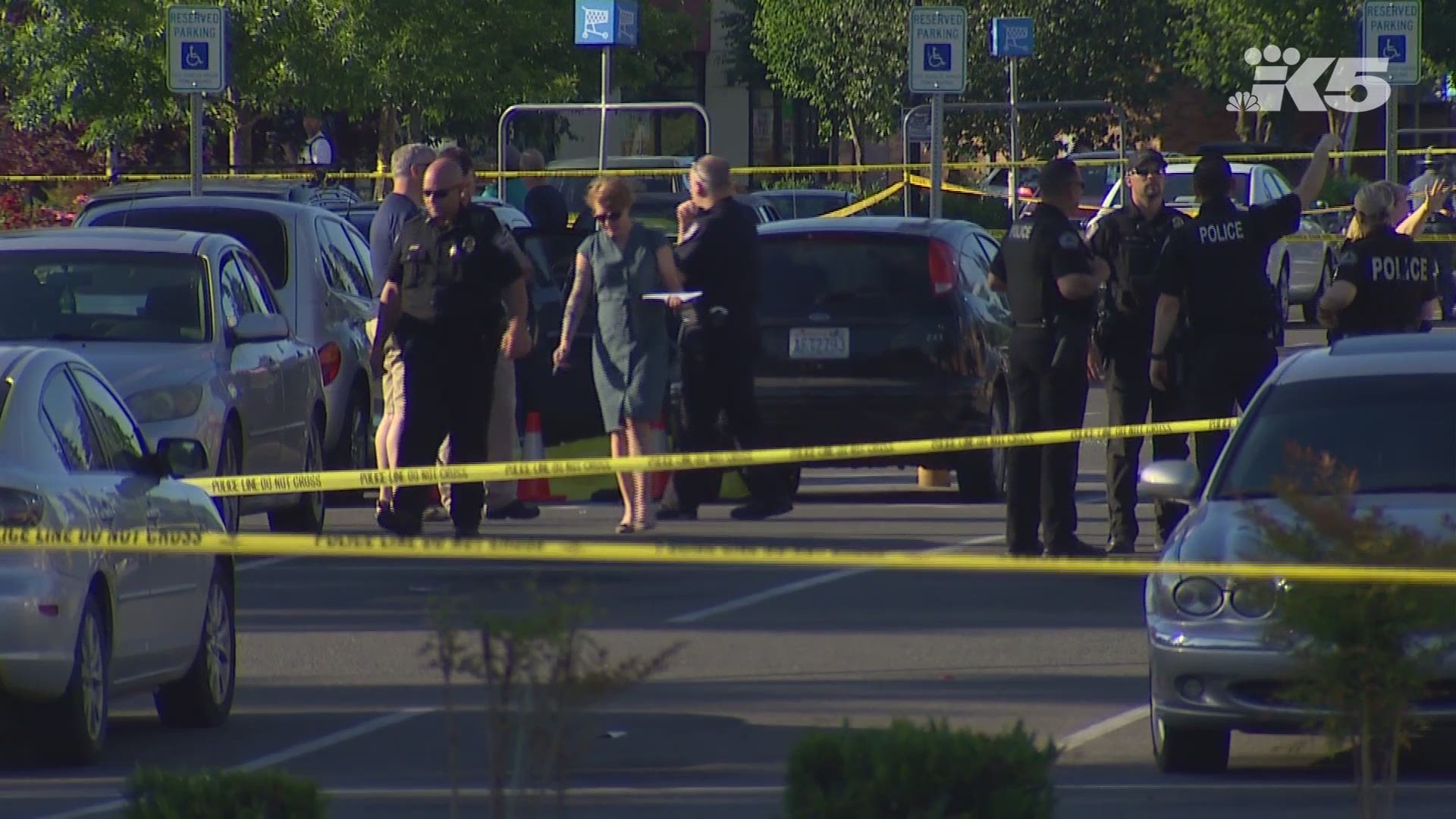 A gunman injured two people before being fatally shot by an armed civilian at a Walmart in Tumwater, Washington on Sunday, June 17, 2018.