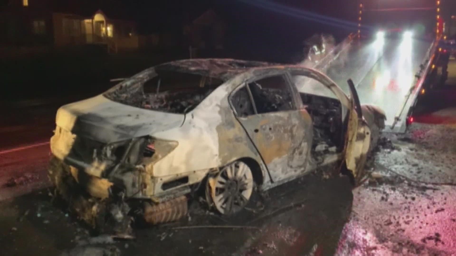 Police are investigating after a fiery crash and shooting along I-5 in Fife early Wednesday morning.