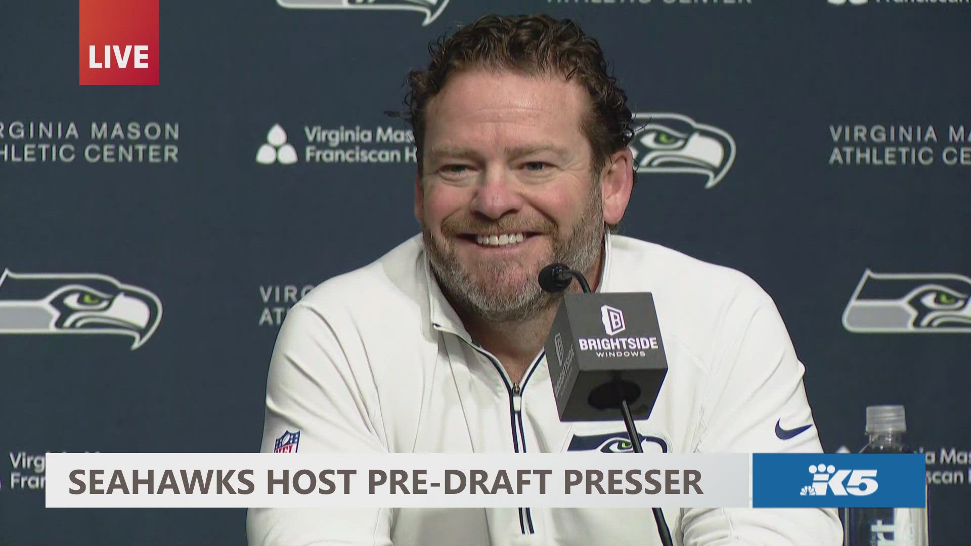 Seahawks General Manager John Schneider reacts to the WIAA sanctioning girls' flag football as a high school sport in Washington. 
