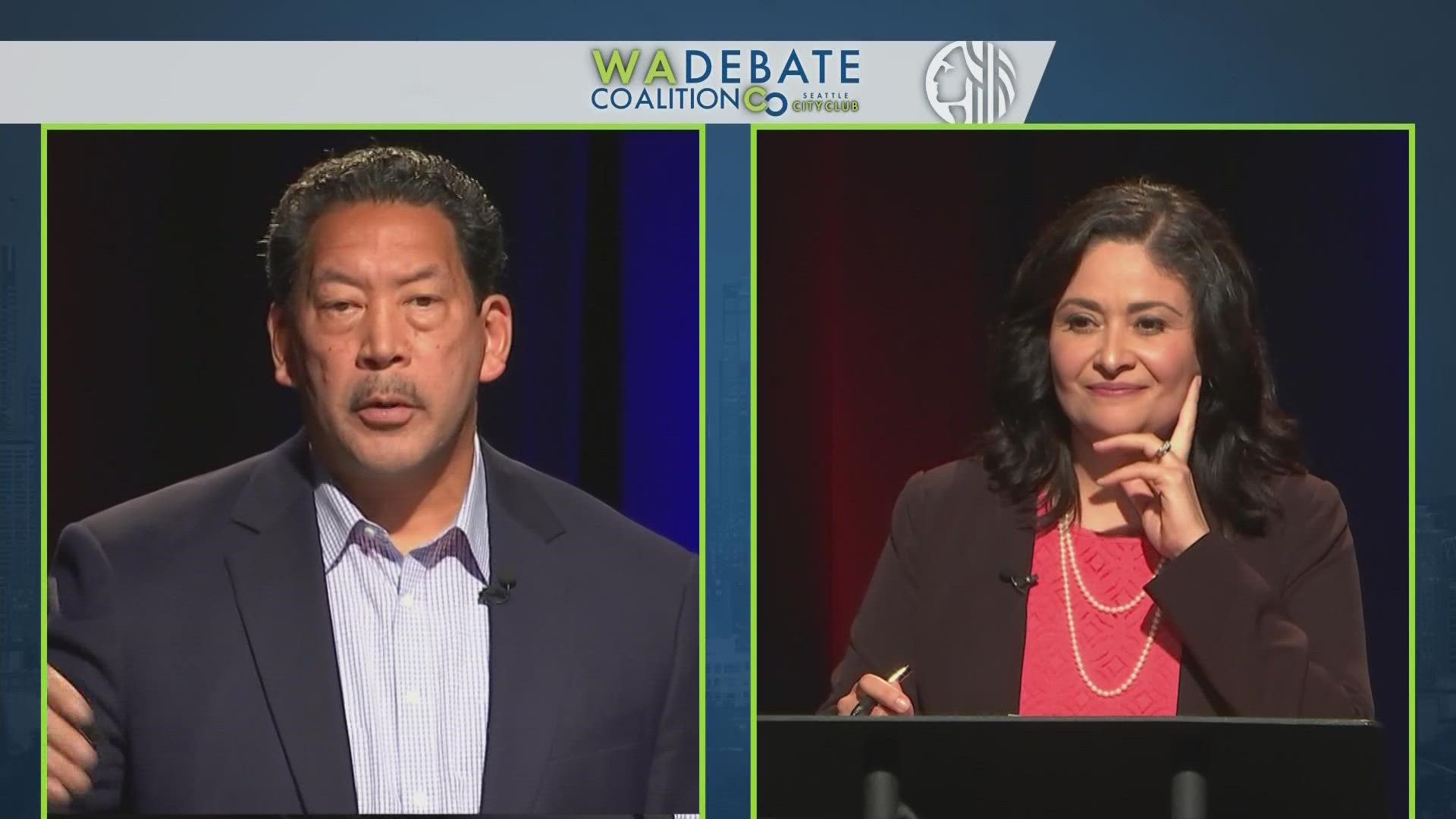Seattle mayoral candidates Lorena González and Bruce Harrell faced off Thursday night in the first of two debates this month on KING 5.