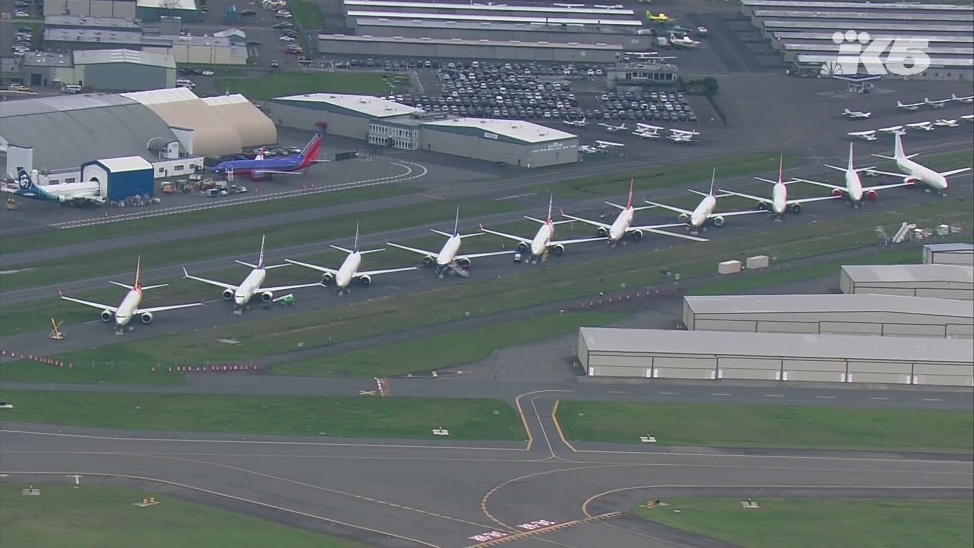 About 10 Boeing 737 MAX planes are being stored at Paine Field in Everett after the U.S. grounded the aircraft last month.