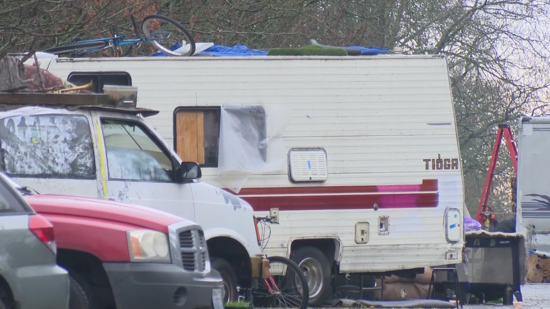 A line of RVs and tents continues to grow on Seattle's Beacon Hill.