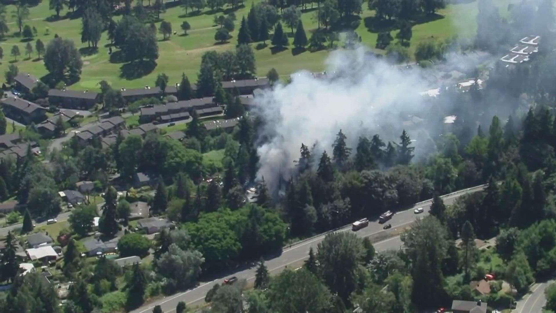 King County Fire District #2 said the fire was near 104th and 8th Ave South. Massive plumes of smoke could be seen from the home.