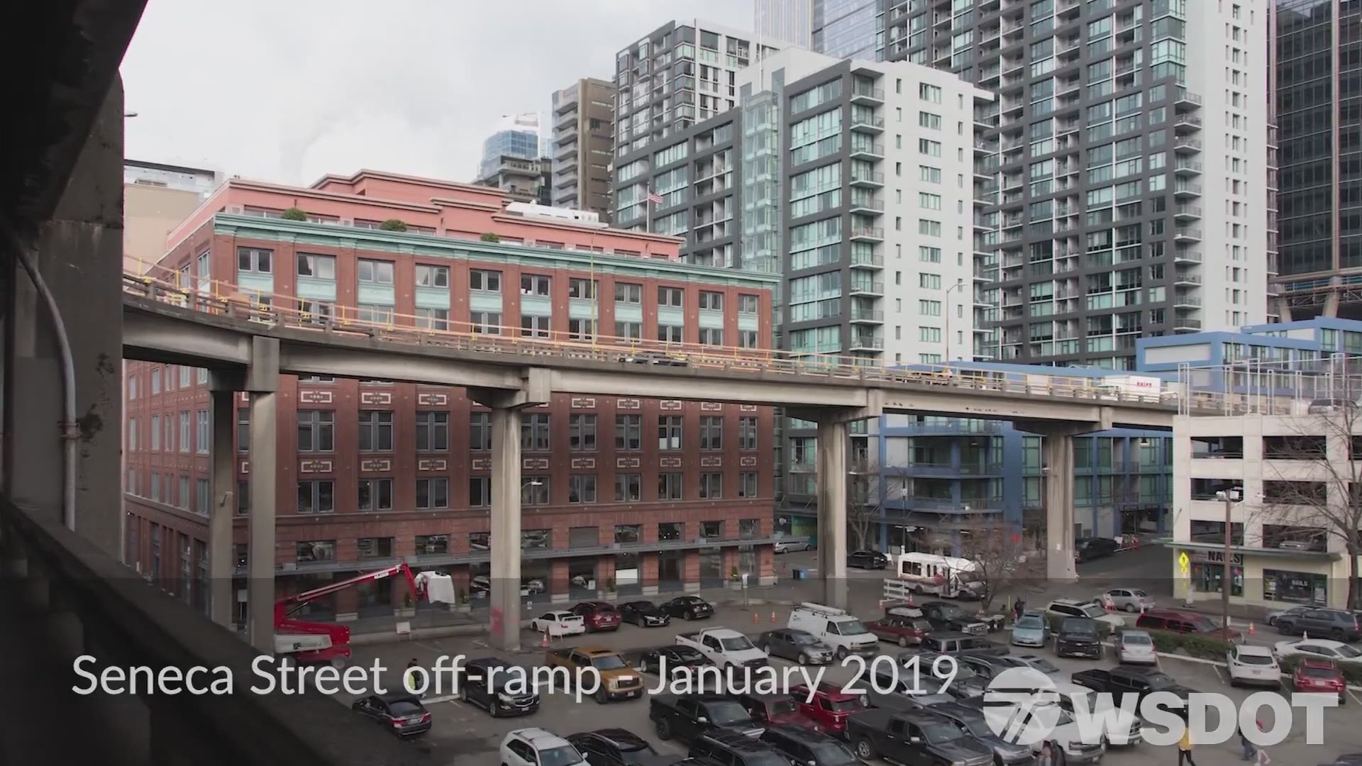 Timelapse video from the Washington State Department of Transportation shows how crews demolished the Seneca Street off-ramp from the Alaskan Way Viaduct in Seattle.