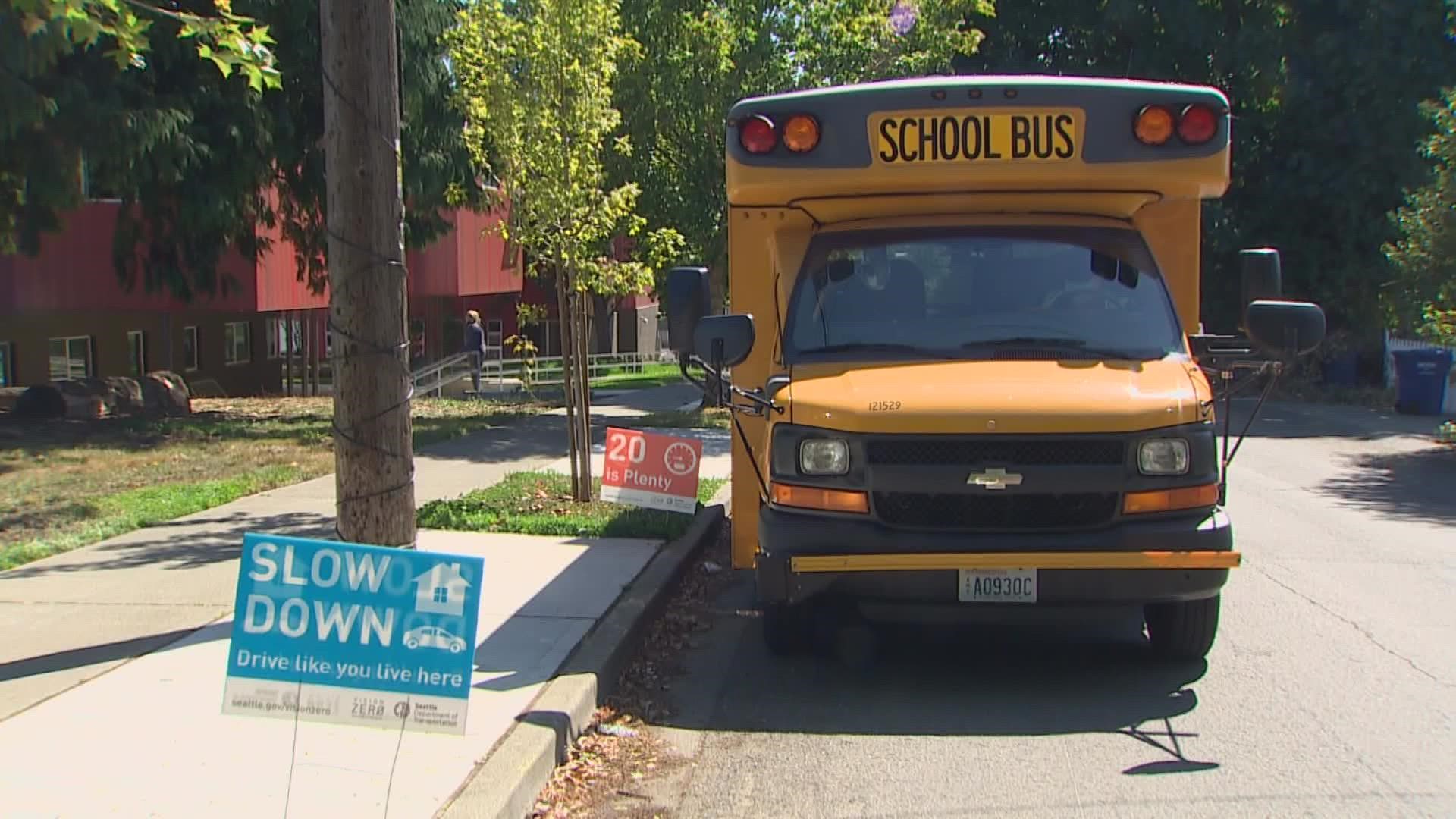 Seattle Public Schools said the buses were running late on the first day of school due to a staffing shortage.