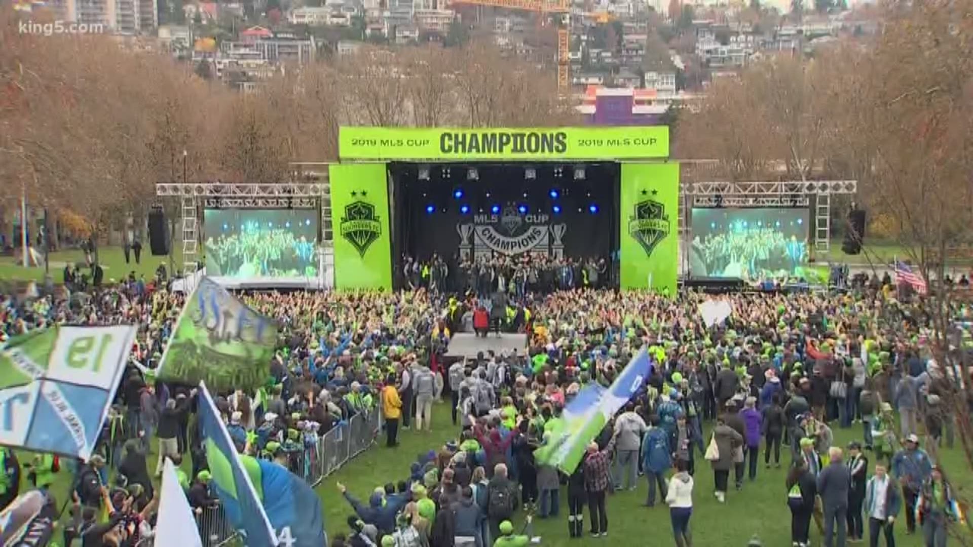 The Emerald City froze in revelry today, with everyone from Mayor Jenny Durkan to the Seahawk's Russel Wilson turning out for the MLS champions.