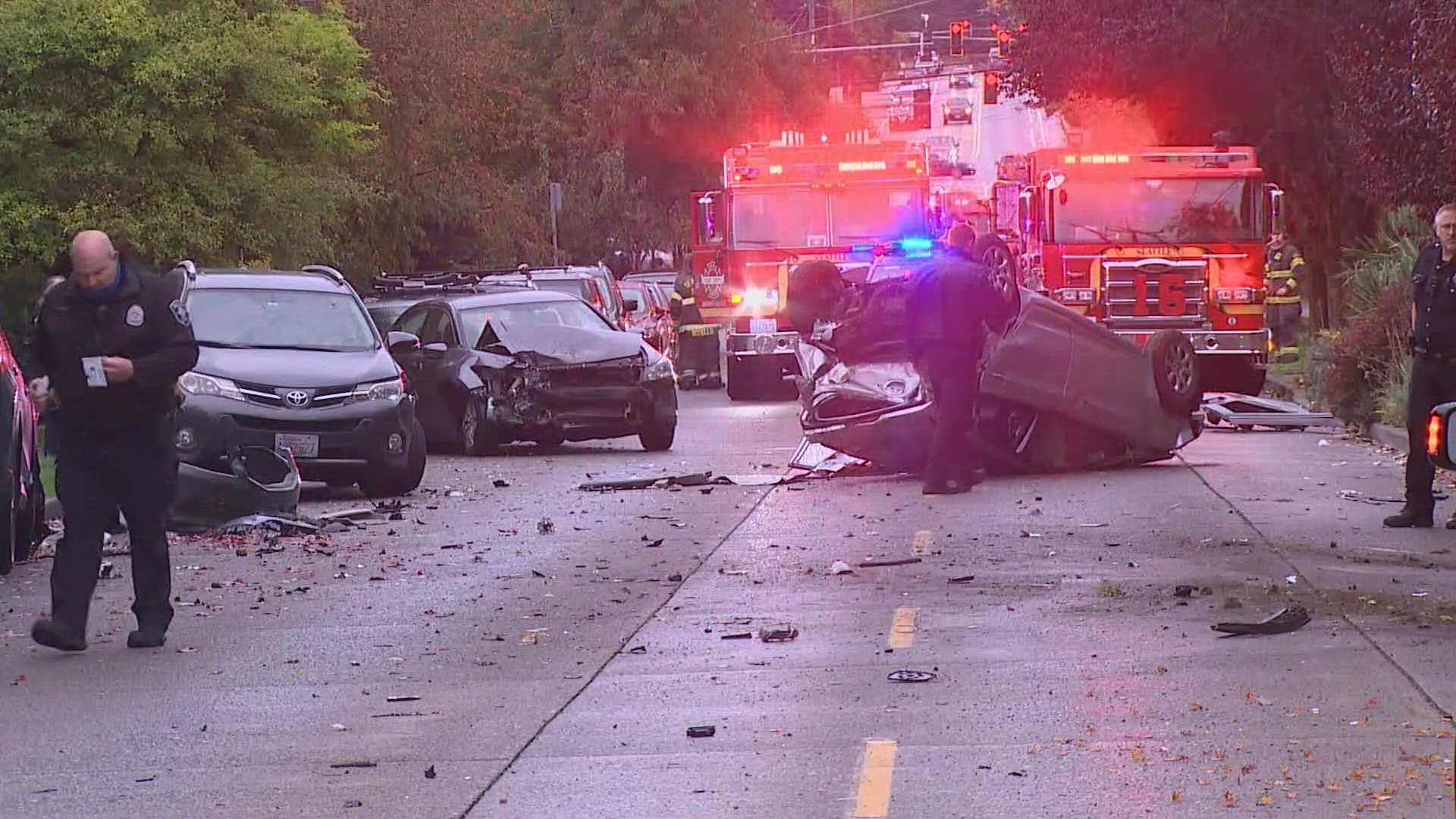 At least 7 cars were damaged in a multi-vehicle crash along 15th Ave in Seattle's Maple Leaf neighborhood