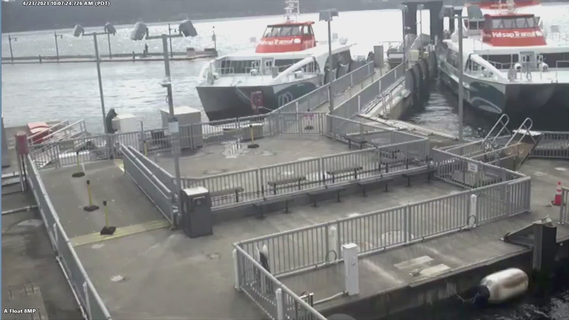 Surveillance video from Kitsap Transit shows the man attempting to operate the vessel before being arrested on Sunday.