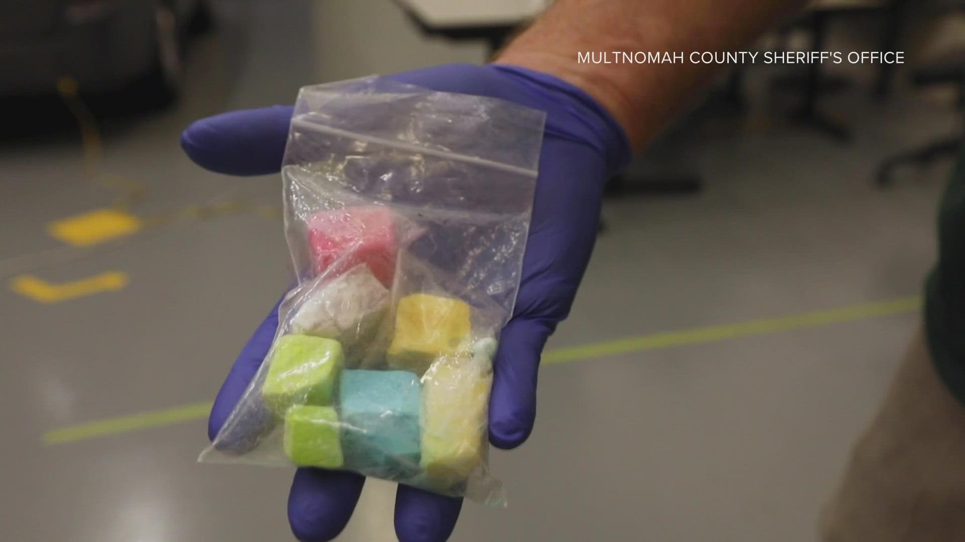 The synthetic opioid dyed various colors could "easily be mistaken for candy," according to the sheriff's office.
