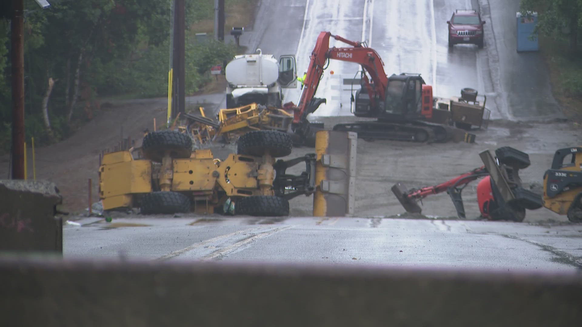 A retaining wall sustained structural damage after someone gained access to heavy equipment.