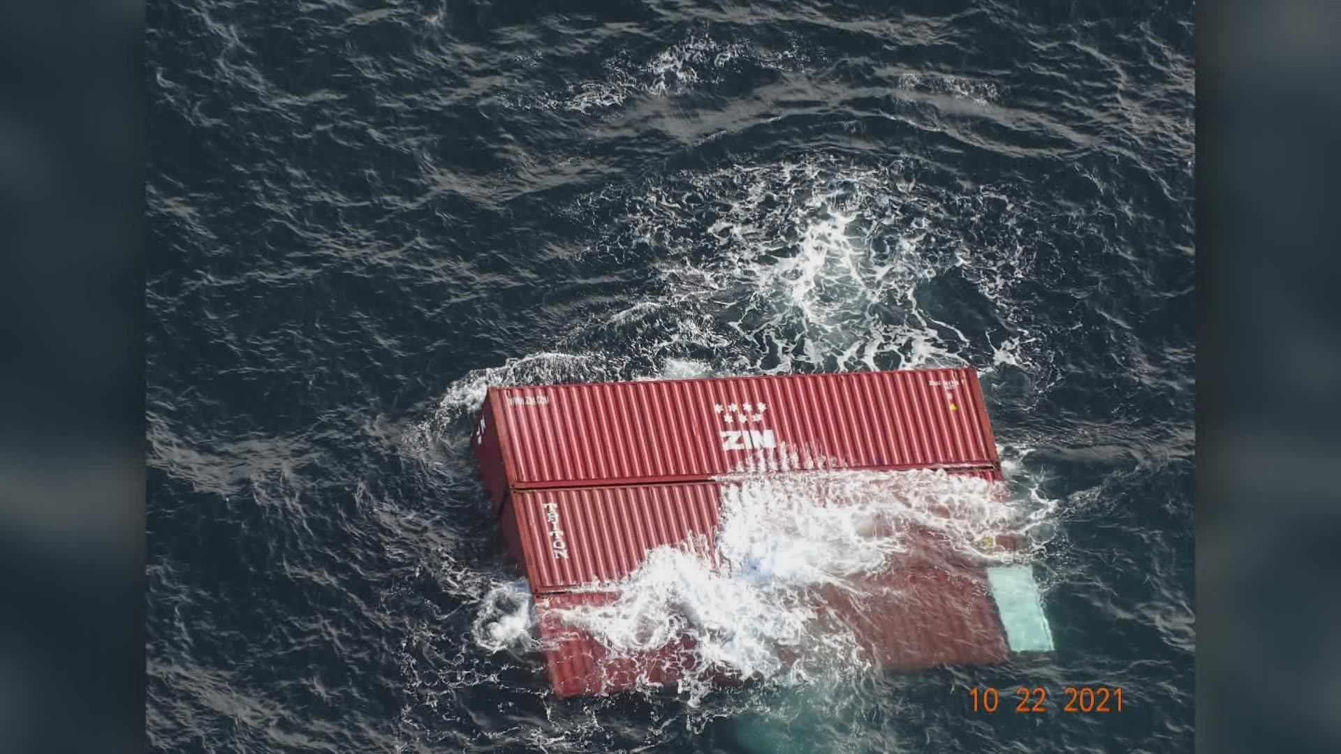 Forty containers were lost off a vessel when it listed in rough waters, according to the Coast Guard.