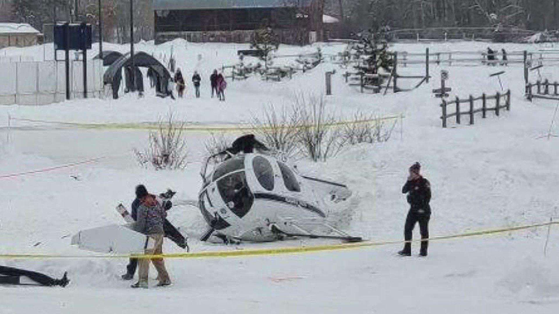 The helicopter landed hard close to an outdoor ice rink in Winthrop on Saturday. Kids had just been on the ice. No one was injured.