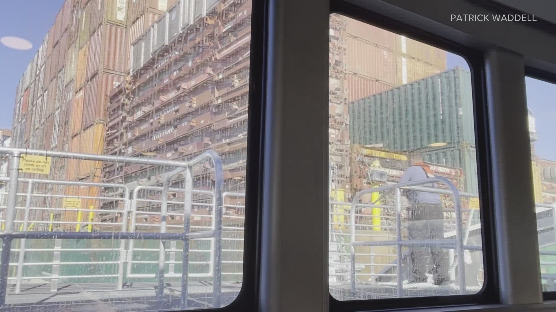 A fully loaded container barge was drifting toward the Great Wheel and the Seattle Aquarium when a King County Water Taxi intercepted the vessel.