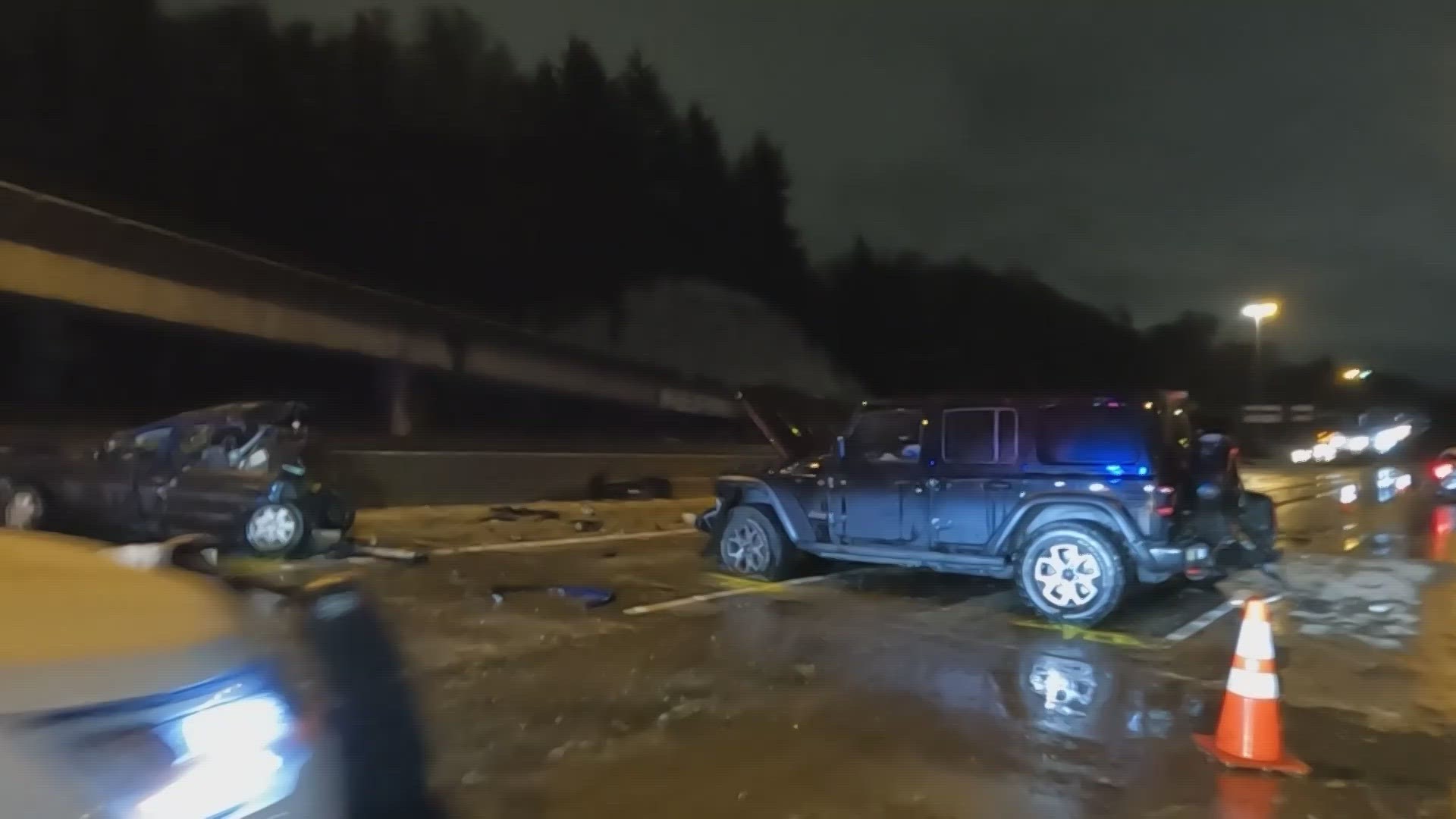 Witnesses said the driver, 21-year-old Antonio Lopez, was driving at an "extreme speed" on a snowy night in Seattle when conditions on I-5 were "slushy and slick."
