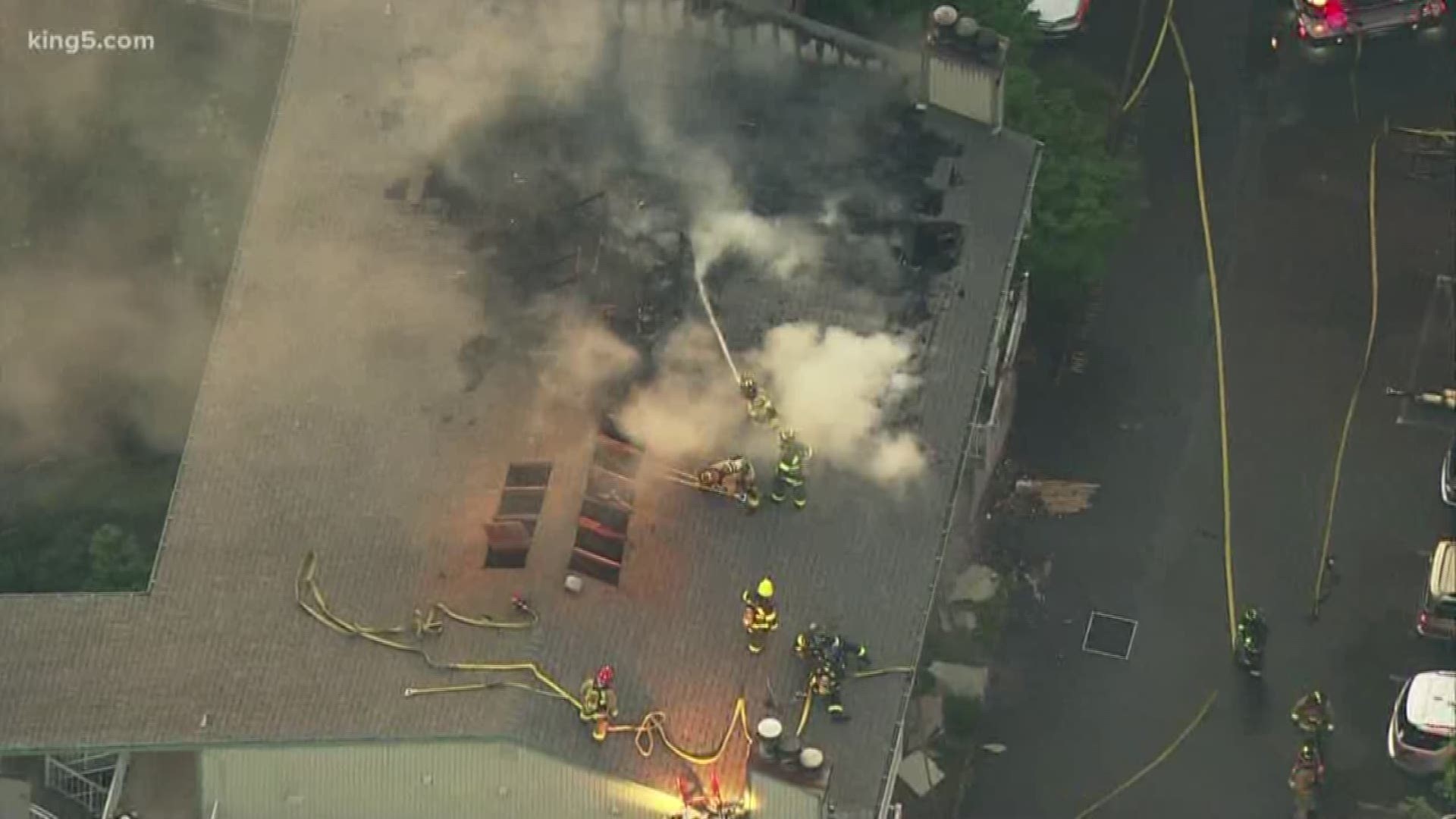 A two alarm fire has broken out at an apartment complex in Lynnwood.  This is the second fire at these apartments in 24 hours.