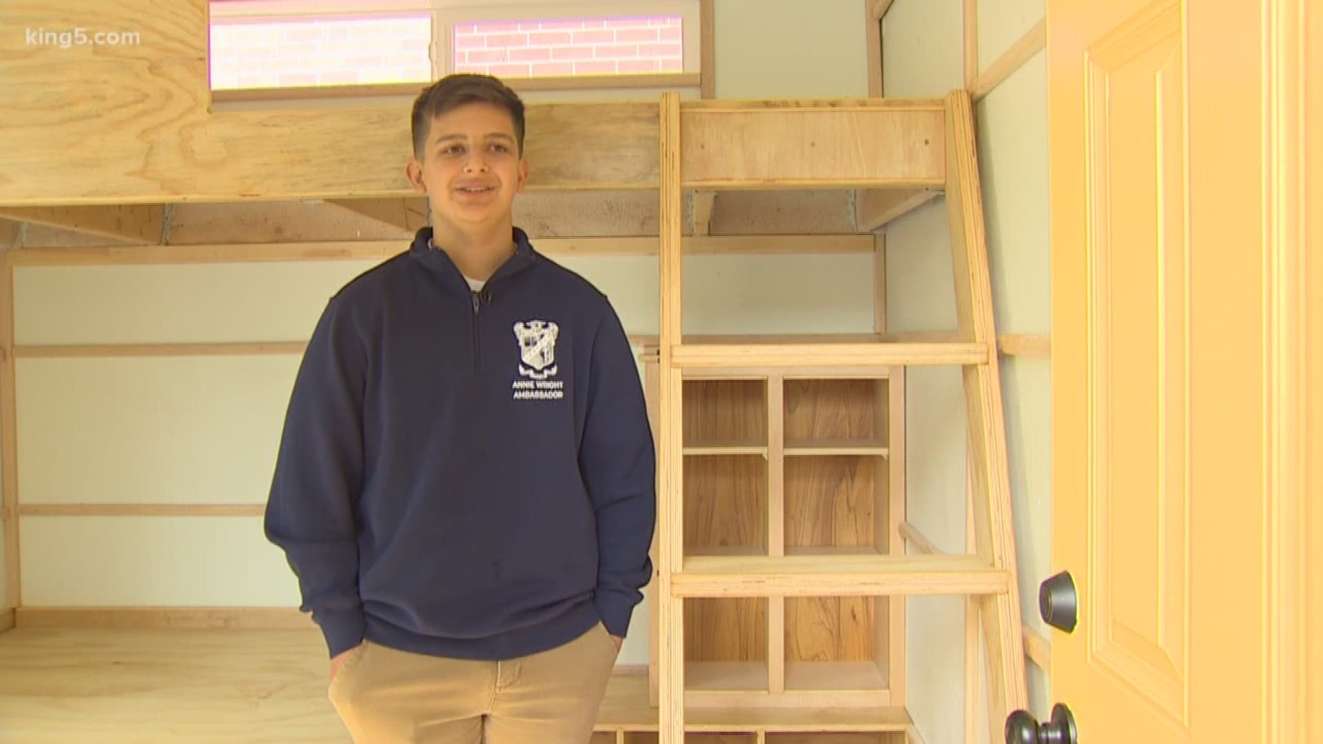Annie Wright Schools student Carter Nelson describes how the class built a tiny home.
