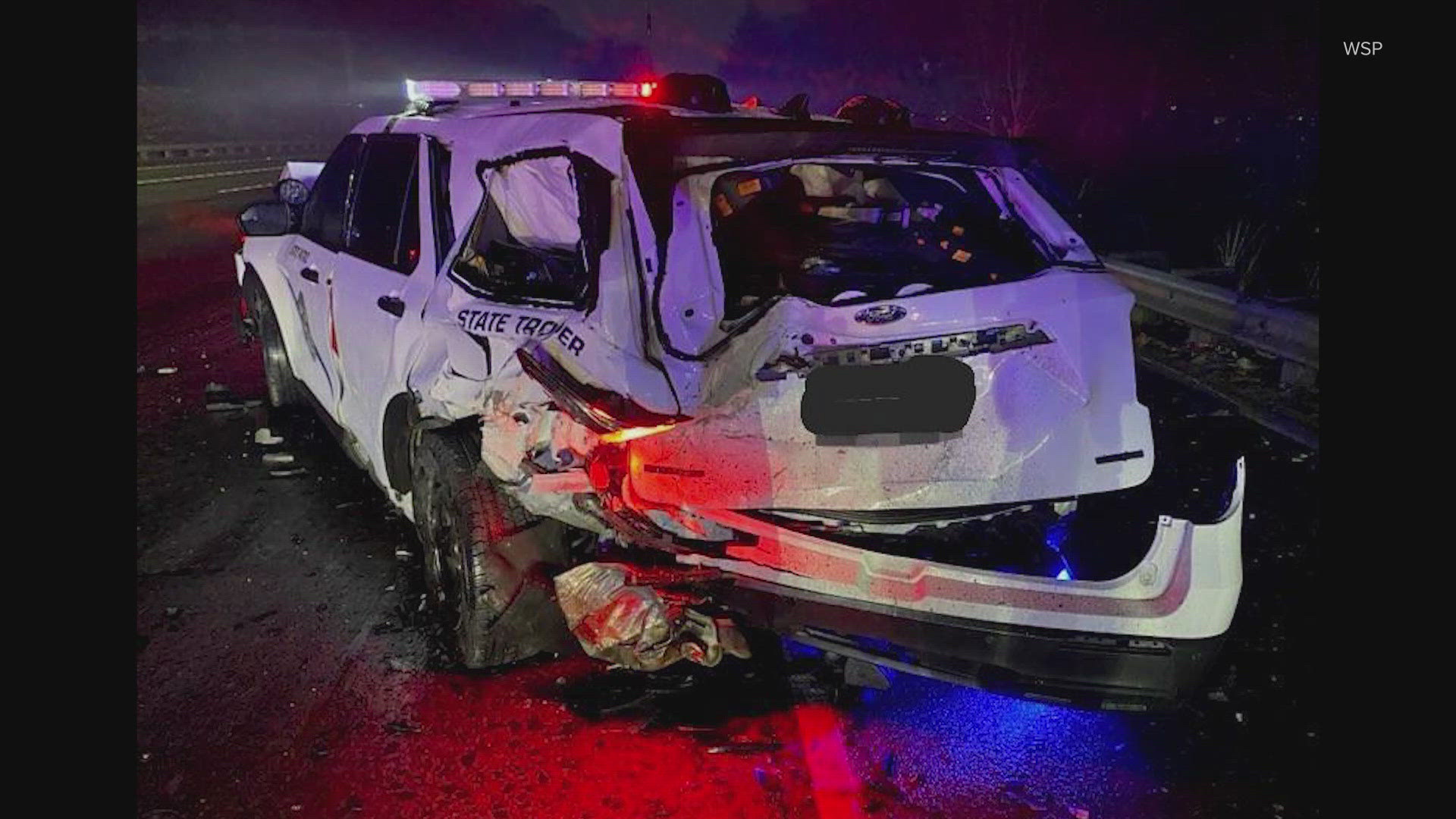 Four Washington State Patrol vehicles were hit by what appear to be impaired drivers late Saturday into early Sunday