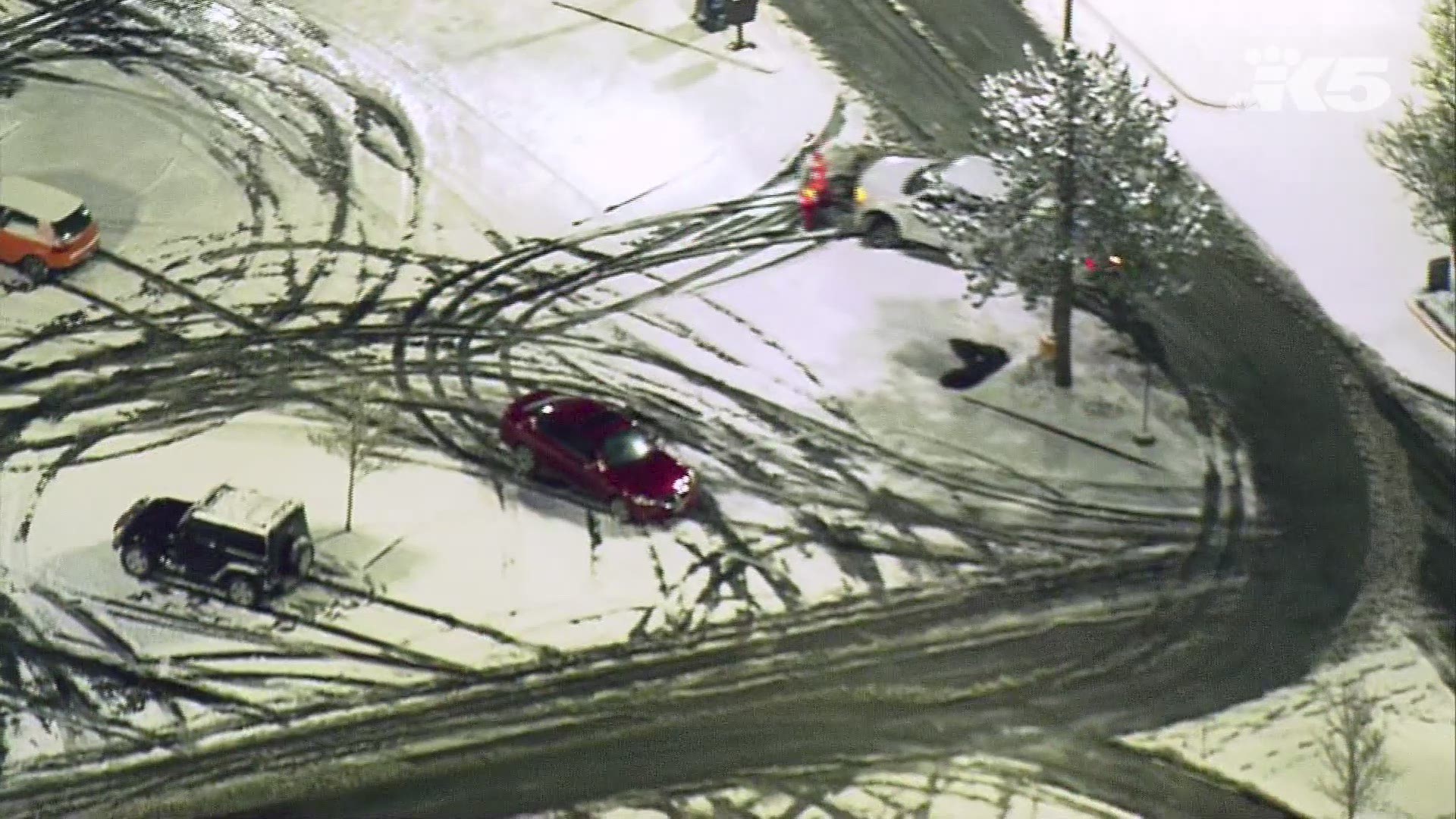 An aerial tour of snow in some Seattle suburbs.