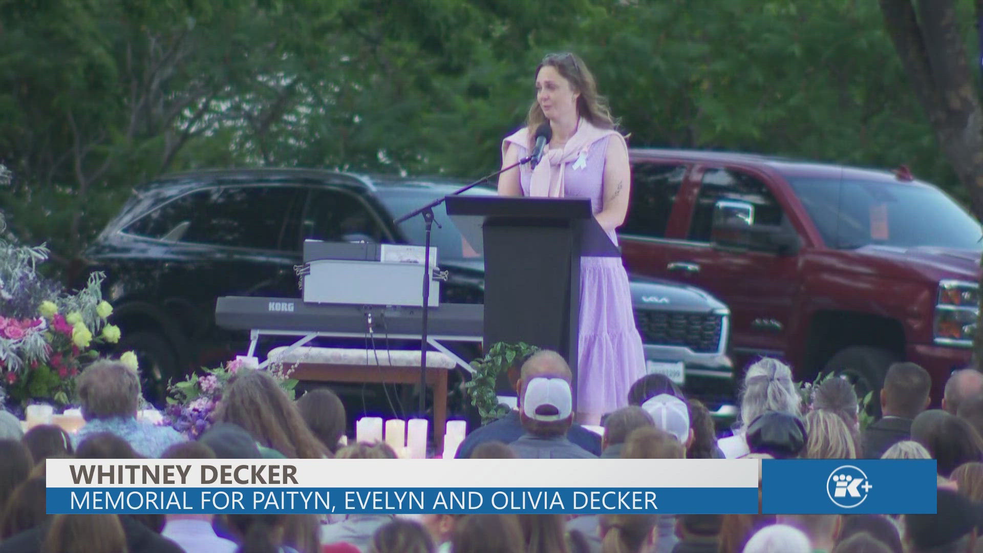 The mother of Paityn, Evelyn and Olivia Decker spoke at a memorial service for the girls on June 20. 