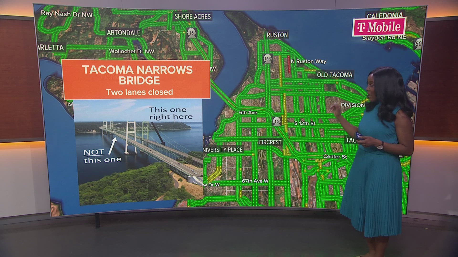 The closure has reduced westbound State Route 16 to two lanes over the Narrows Bridge